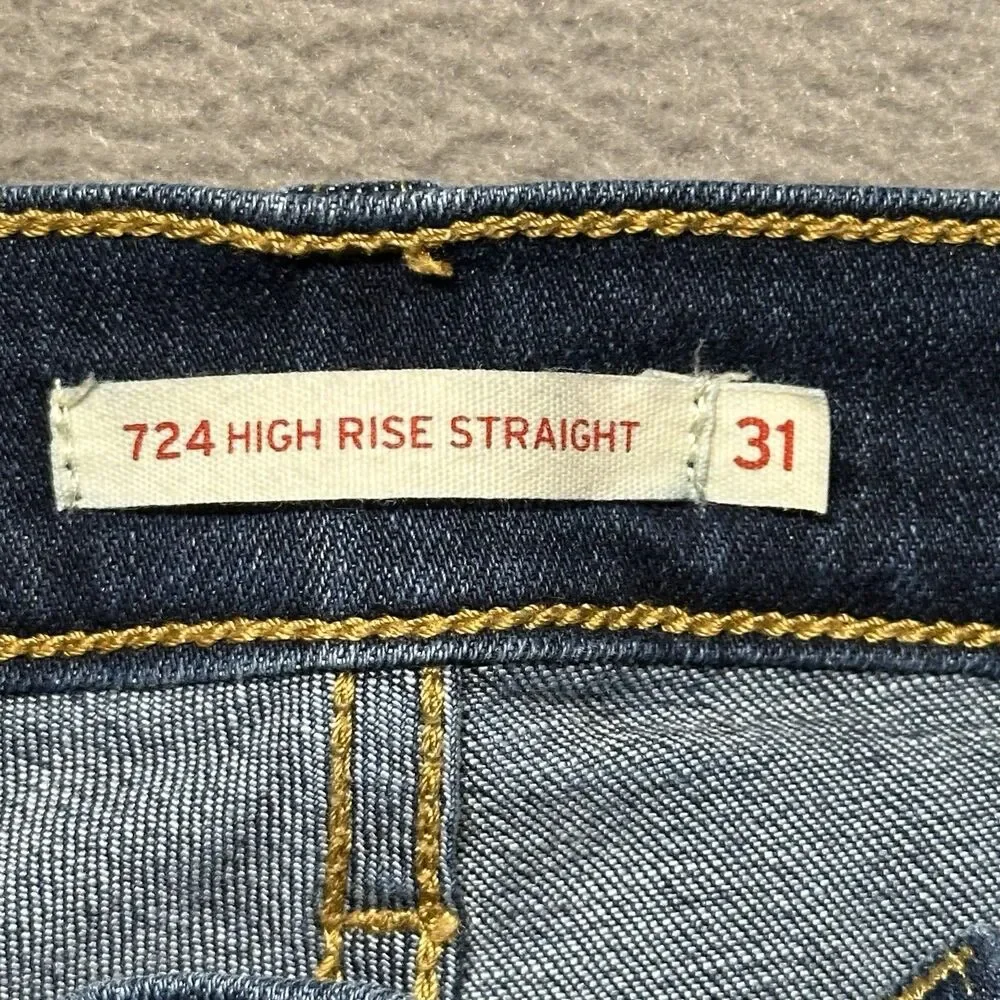 Levis 724 Womens 31x32 High Rise Straight Jeans Blue Stretch Dark Wash Denim EUC